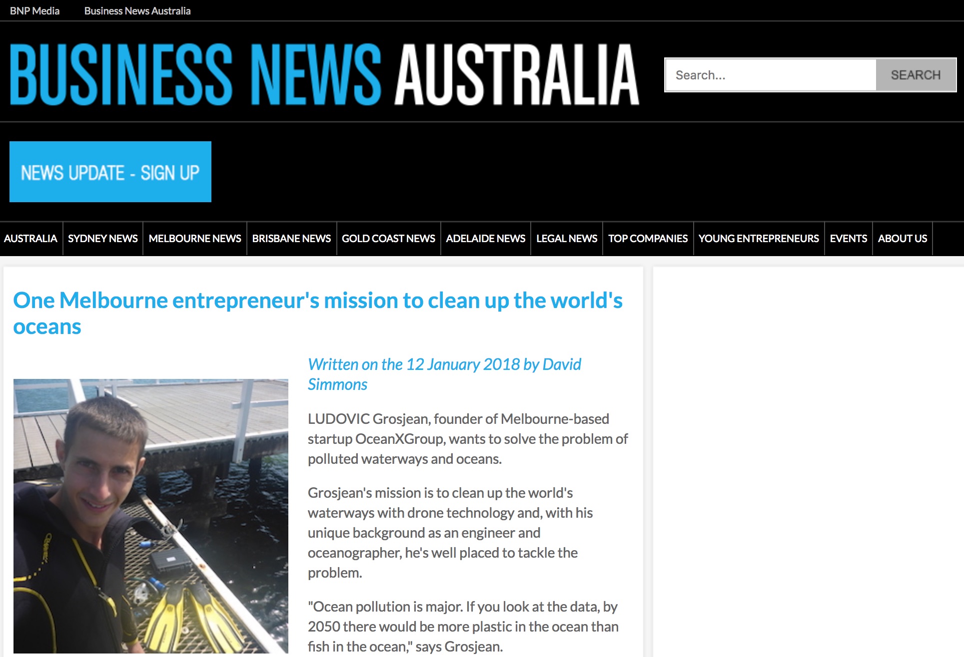 Ludovic Grosjean Business News Australia clean up world oceans