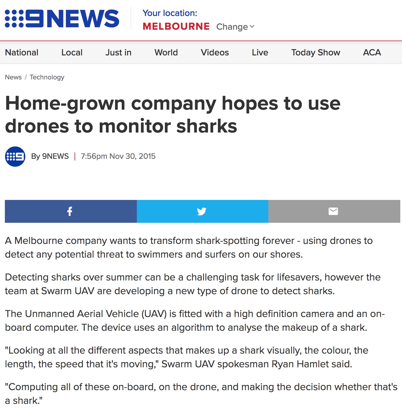 Ludovic Grosjean leading Team designed Shark Detection Drone